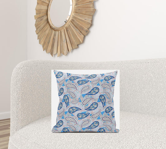 20” Blue Peach Boho Paisley Suede Throw Pillow