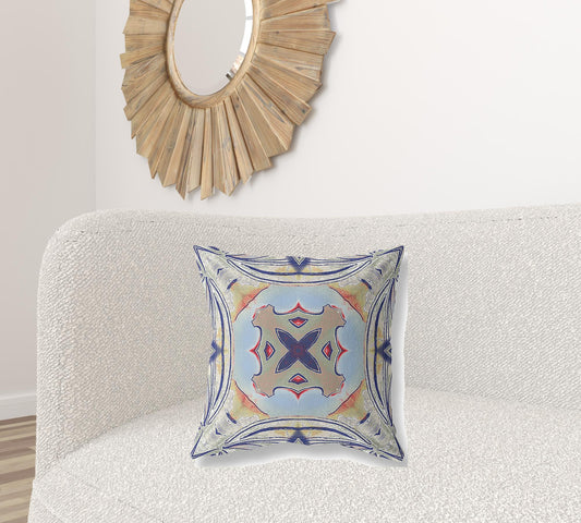 20” Navy Sage Geo Tribal Suede Throw Pillow