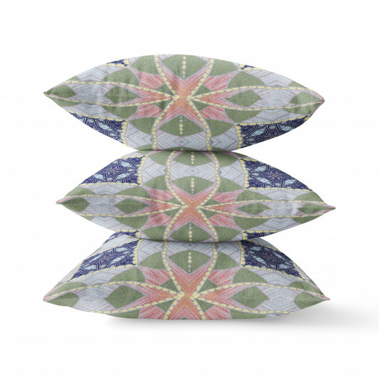 20" Green Pink Cosmic Circle Boho Suede Throw Pillow