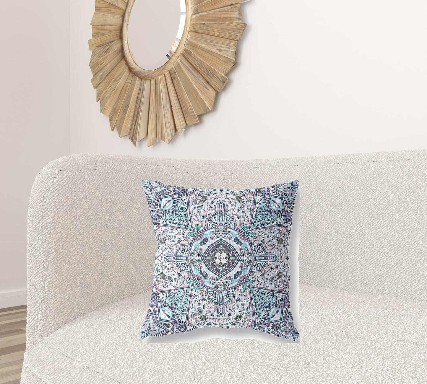 20" Light Blue Gray Floral Boho Suede Throw Pillow