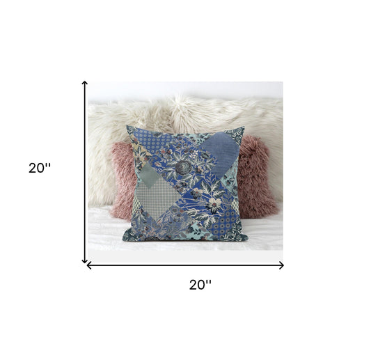 20" Blue Gray Floral Suede Throw Pillow