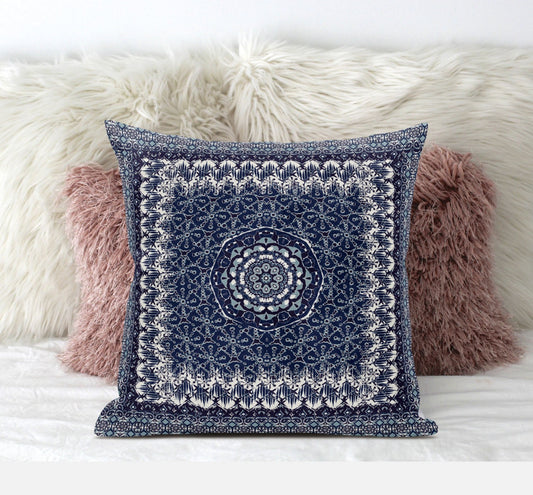 20” Indigo White Holy Floral Suede Throw Pillow