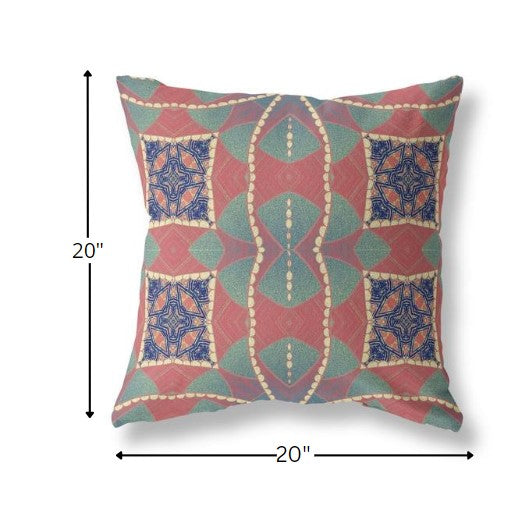 20" Red Green Cosmic Circle Boho Suede Throw Pillow