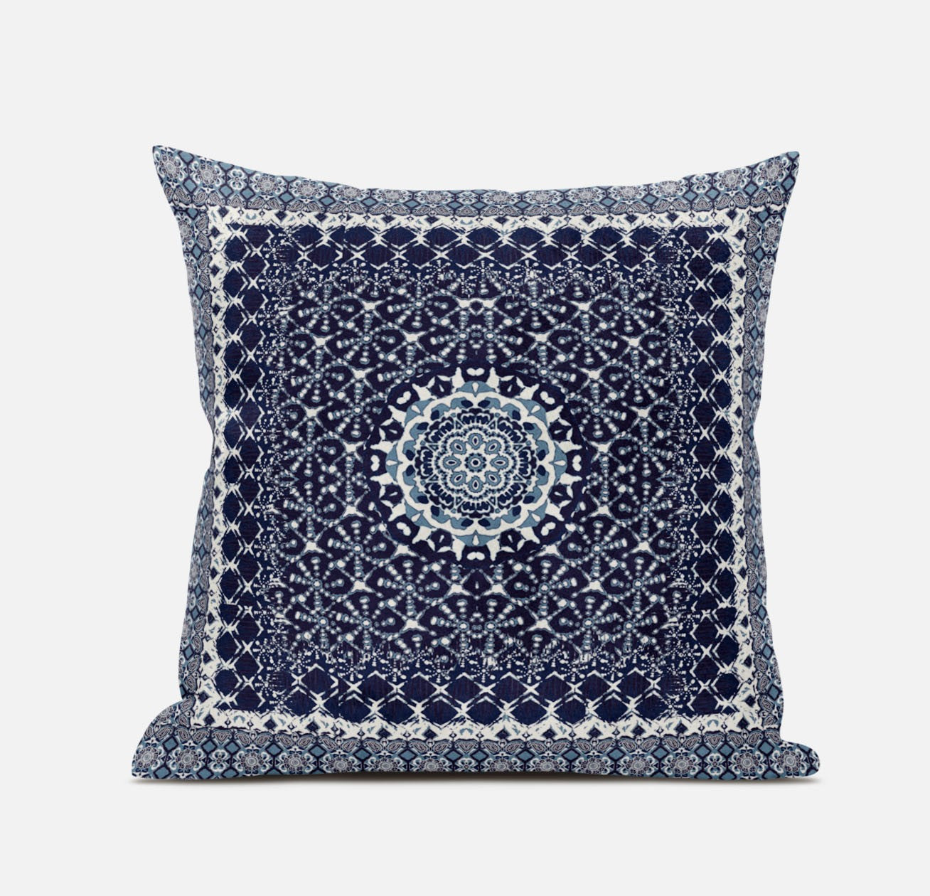 20” Indigo Blue Holy Floral Suede Throw Pillow