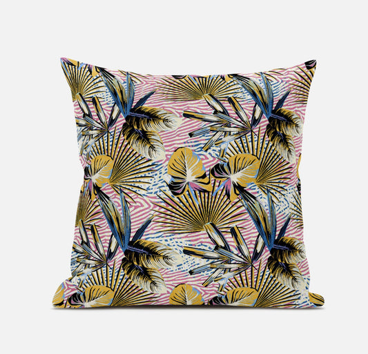 20” Gold Pink Tropical Suede Throw Pillow