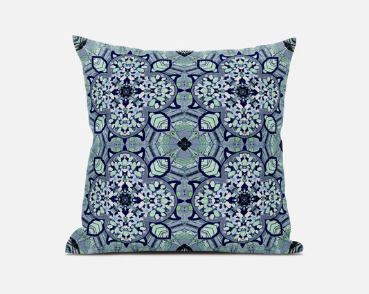 20" Blue Aqua Cloverleaf Boho Suede Throw Pillow