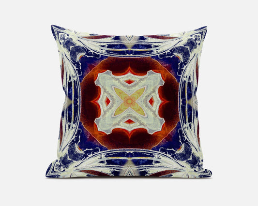 20” Indigo White Geo Tribal Suede Throw Pillow