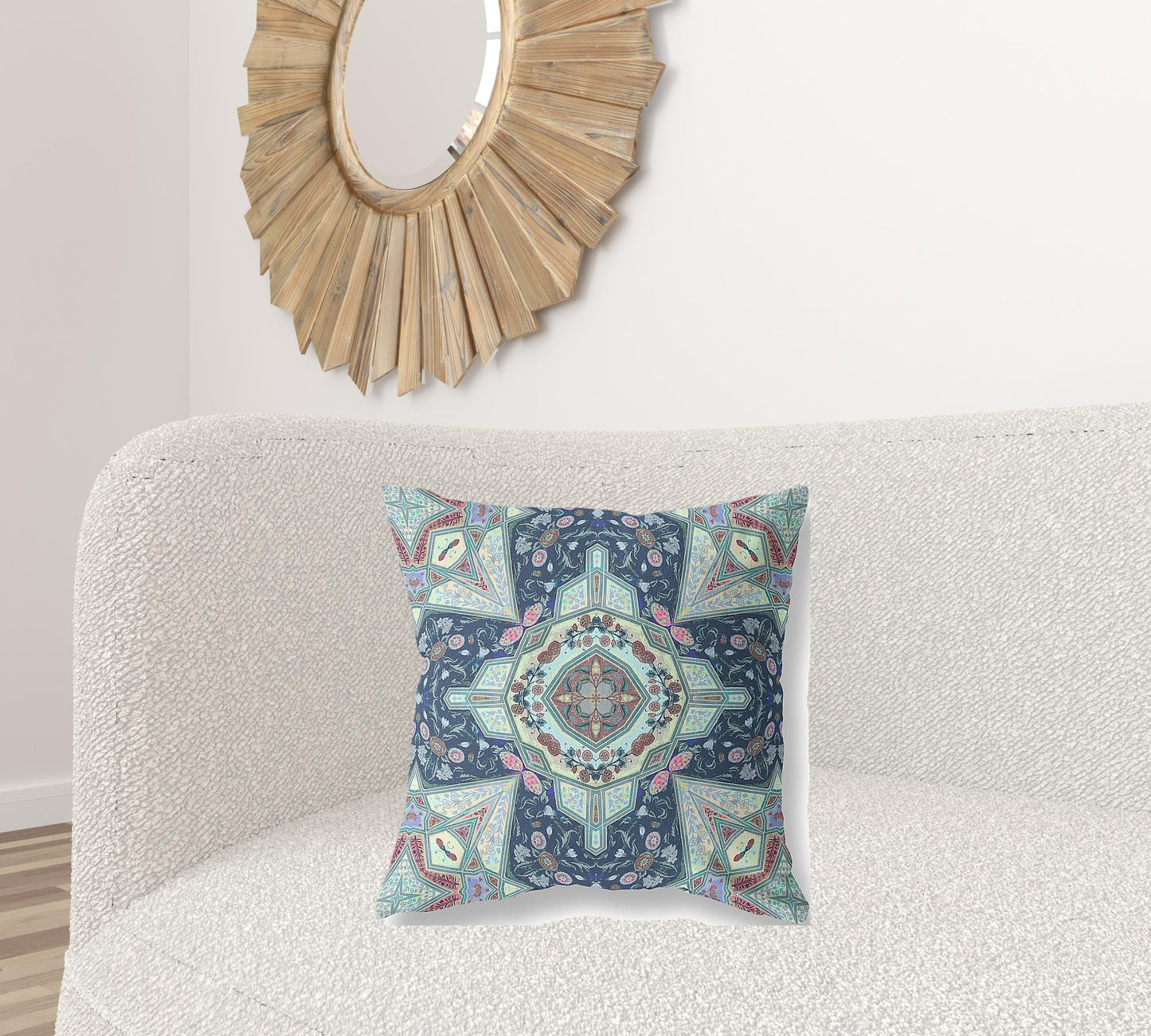 20" Aqua Blue Boho Chic Pattern Suede Throw Pillow