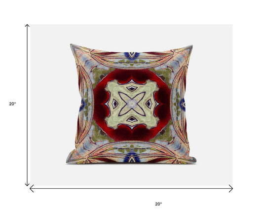 20” Magenta Red Geo Tribal Suede Throw Pillow