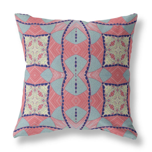 20" Red Blue Cosmic Circle Boho Suede Throw Pillow
