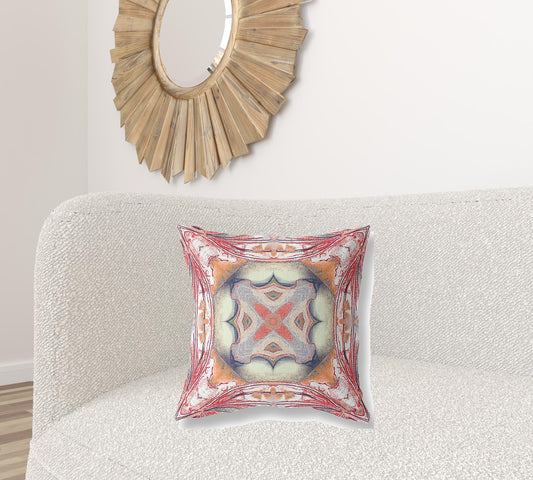 20” Red Orange Geo Tribal Suede Throw Pillow