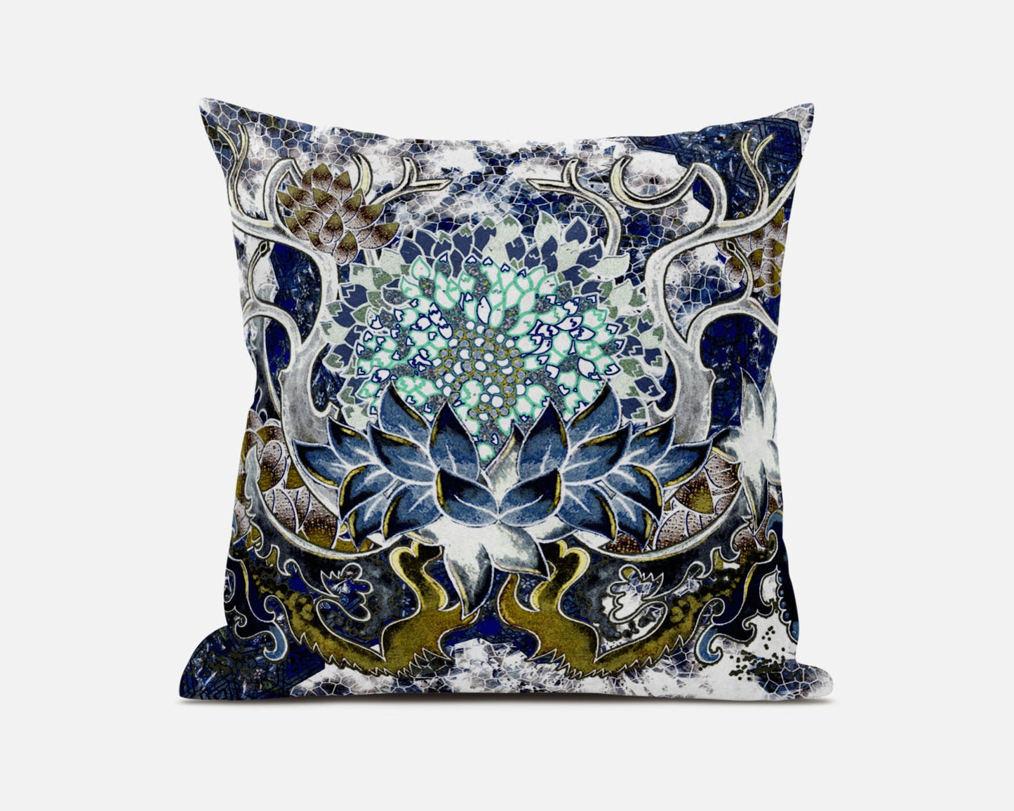 20” Blue White Flower Bloom Suede Throw Pillow