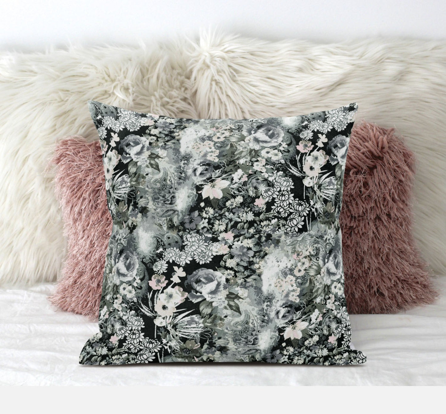 20" Gray White Springtime Suede Throw Pillow