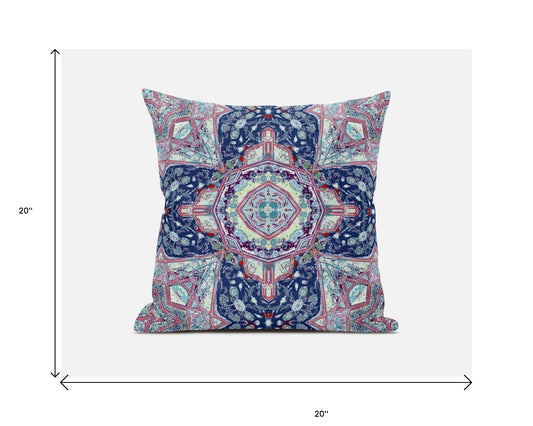 20" Light Blue Pink Floral Geometric Suede Throw Pillow