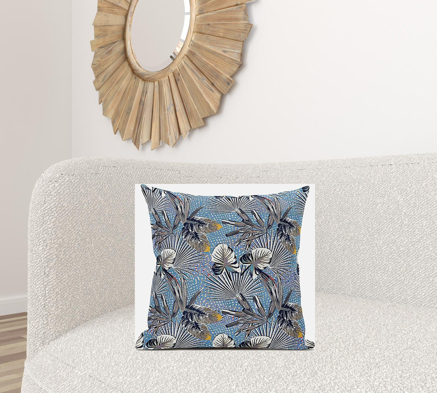 20” Gray Blue Tropical Suede Throw Pillow