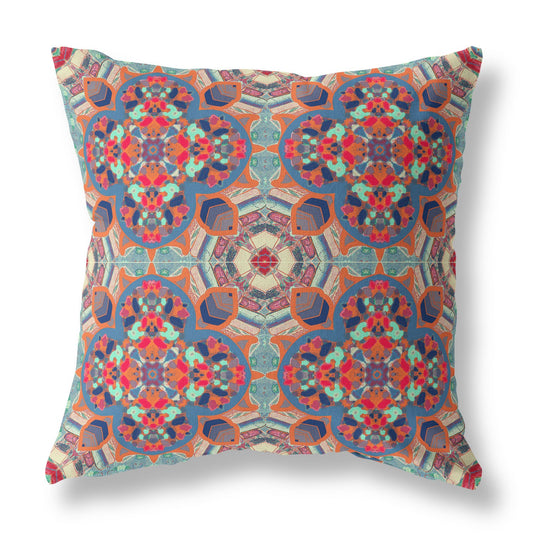 20" Orange Blue Cloverleaf Boho Suede Throw Pillow