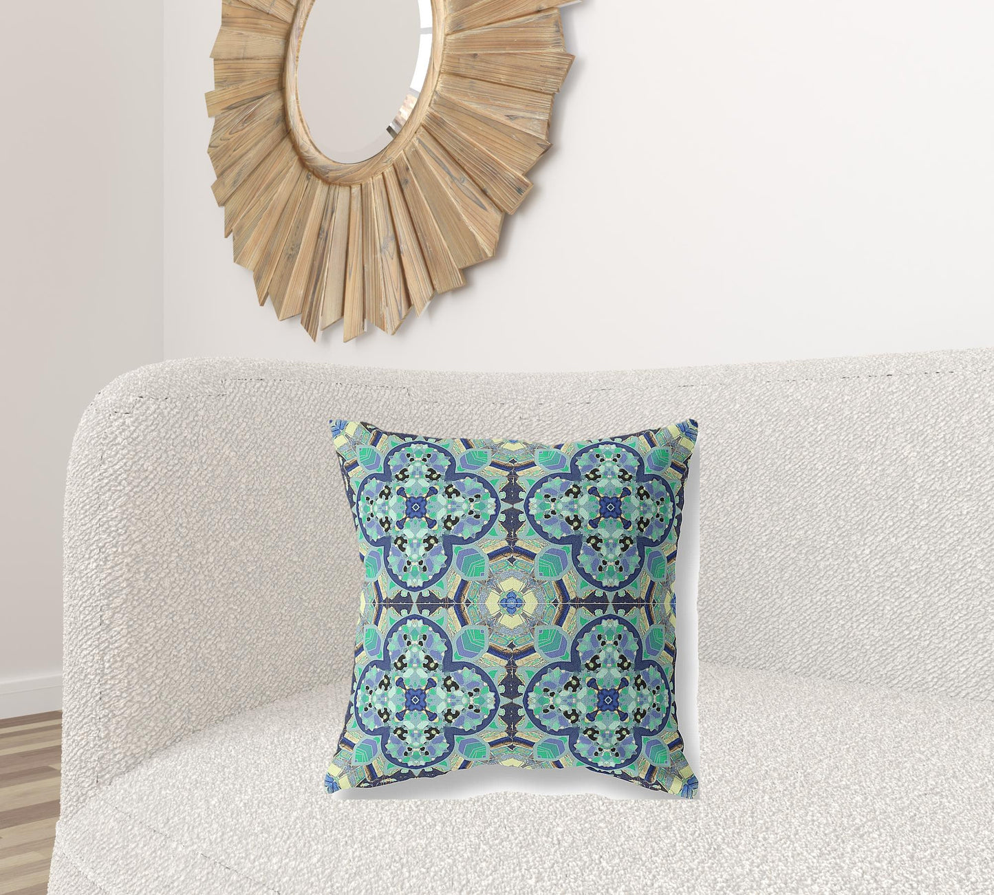 20" Aqua Indigo Cloverleaf Boho Suede Throw Pillow