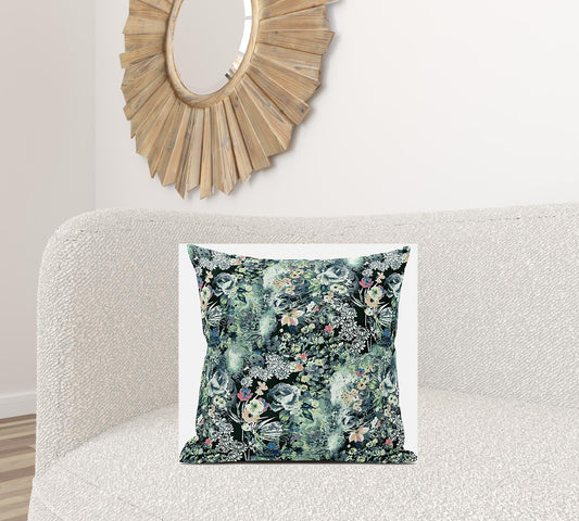 20" Green Black Springtime Suede Throw Pillow