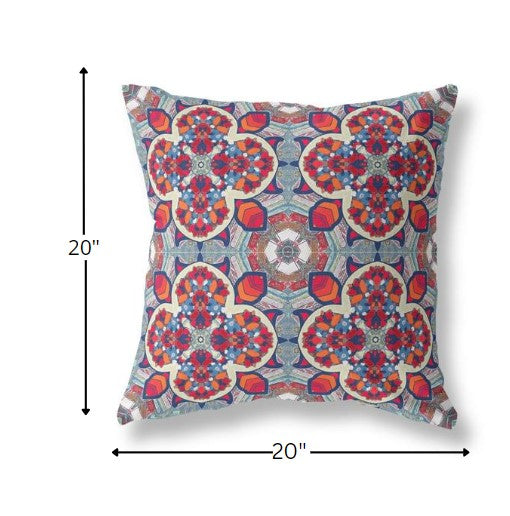 20" Red Blue Cloverleaf Boho Suede Throw Pillow