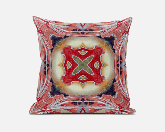 20” Peach Red Geo Tribal Suede Throw Pillow