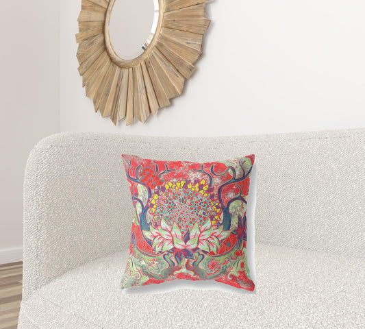 20” Red Green Flower Bloom Suede Throw Pillow
