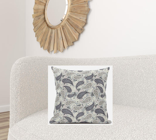 20” Gray Cream Boho Paisley Suede Throw Pillow