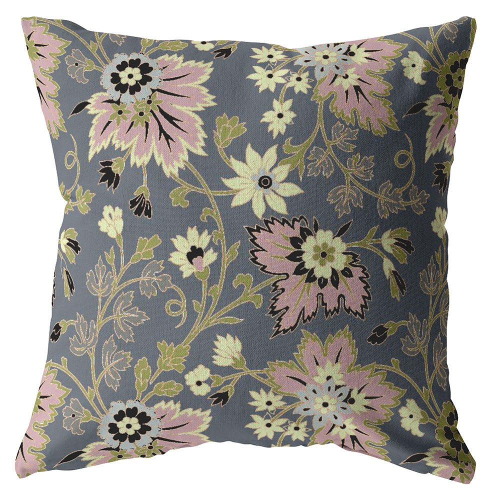 20” Gray Pink Jacobean Suede Throw Pillow