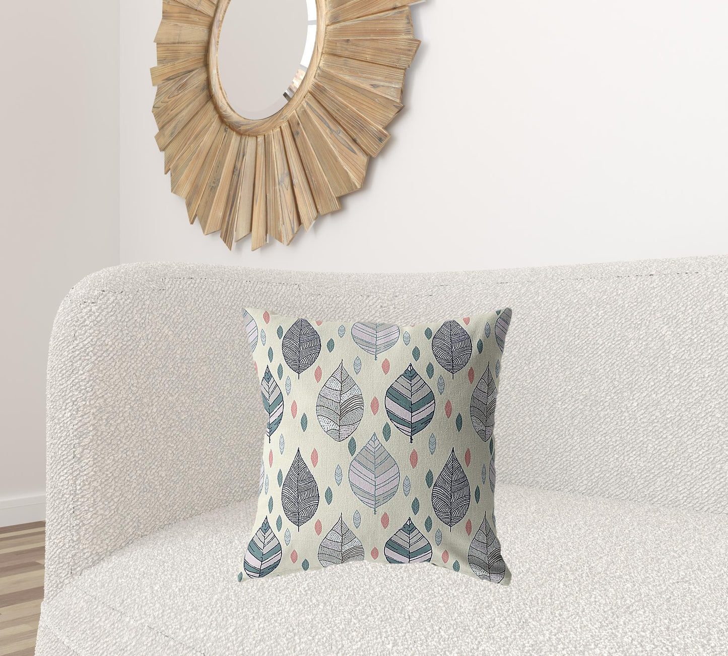 20” Cream Gray Leaves Suede Decorative Throw Pillow