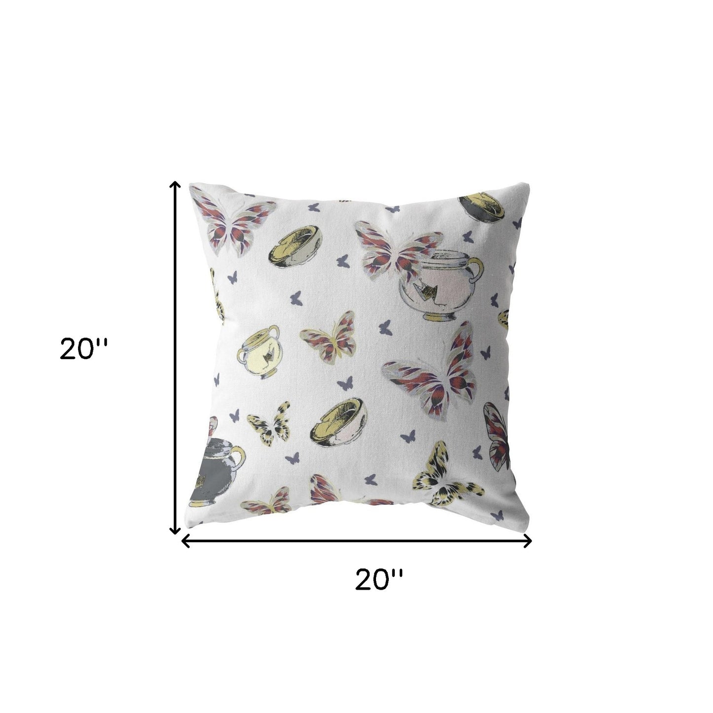 20" White Butterflies Decorative Suede Throw Pillow