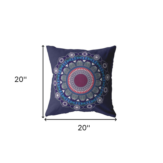 20" X 20" Navy Geometric Blown Seam Suede Throw Pillow