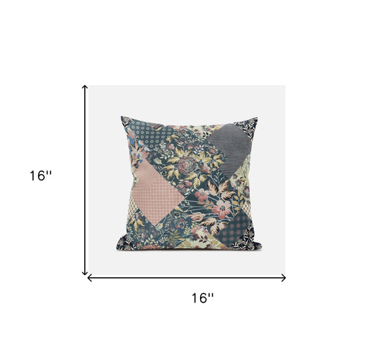 16" Green Peach Floral Zippered Suede Throw Pillow