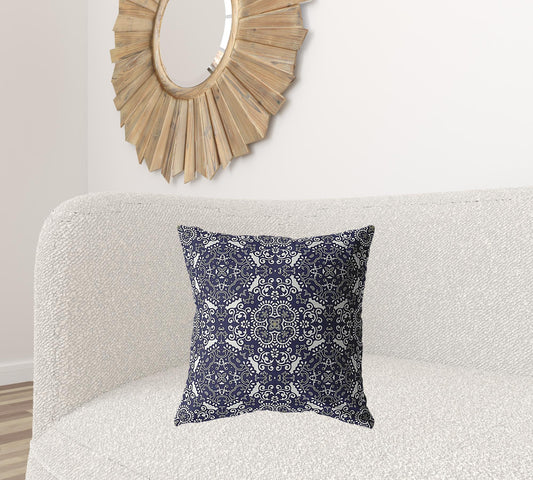 20" Navy Boho Pattern Decorative Suede Throw Pillow