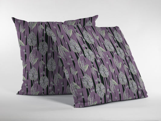 20” Lavender Black Fall Leaves Suede Throw Pillow