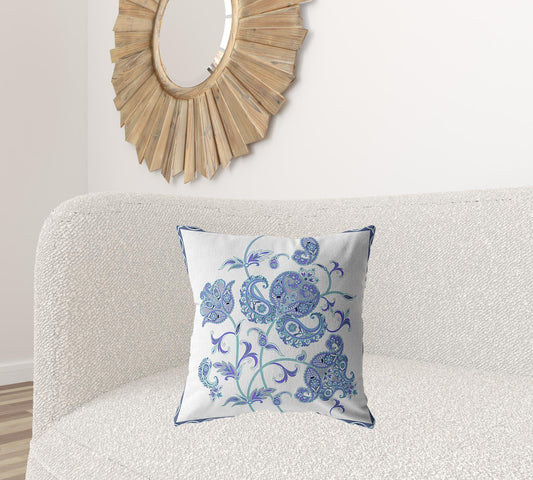 20” Blue White Wildflower Suede Throw Pillow