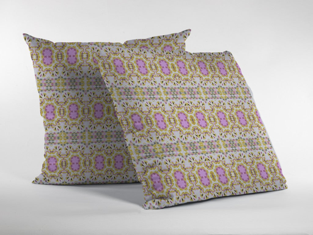 20” Yellow Lavender Geofloral Suede Throw Pillow