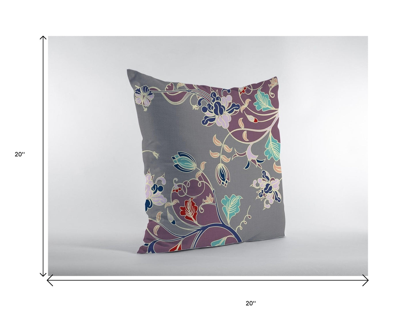 20" Purple Gray Garden Decorative Suede Throw Pillow