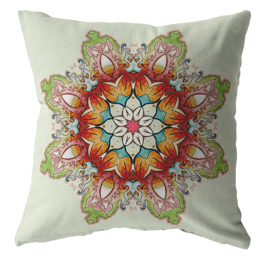 20" Orange Green Mandala Decorative Suede Throw Pillow