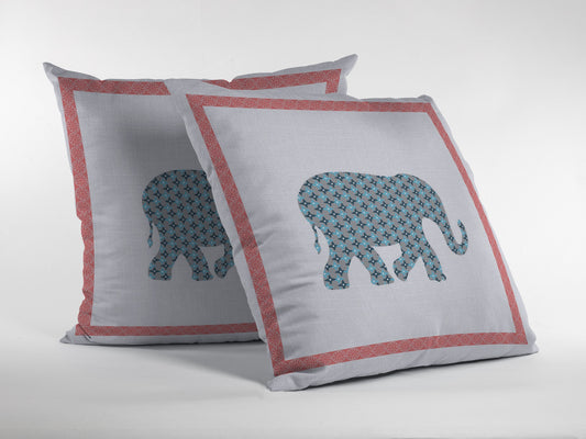 20” Blue Pink Elephant Boho Suede Throw Pillow