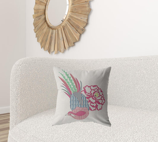 20” Pink White Peacock Suede Throw Pillow