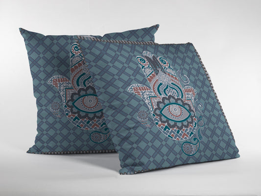 20” Slate Blue Hamsa Boho Suede Throw Pillow