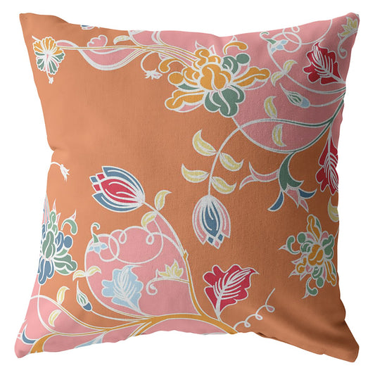 20" Pink Orange Garden Decorative Suede Throw Pillow