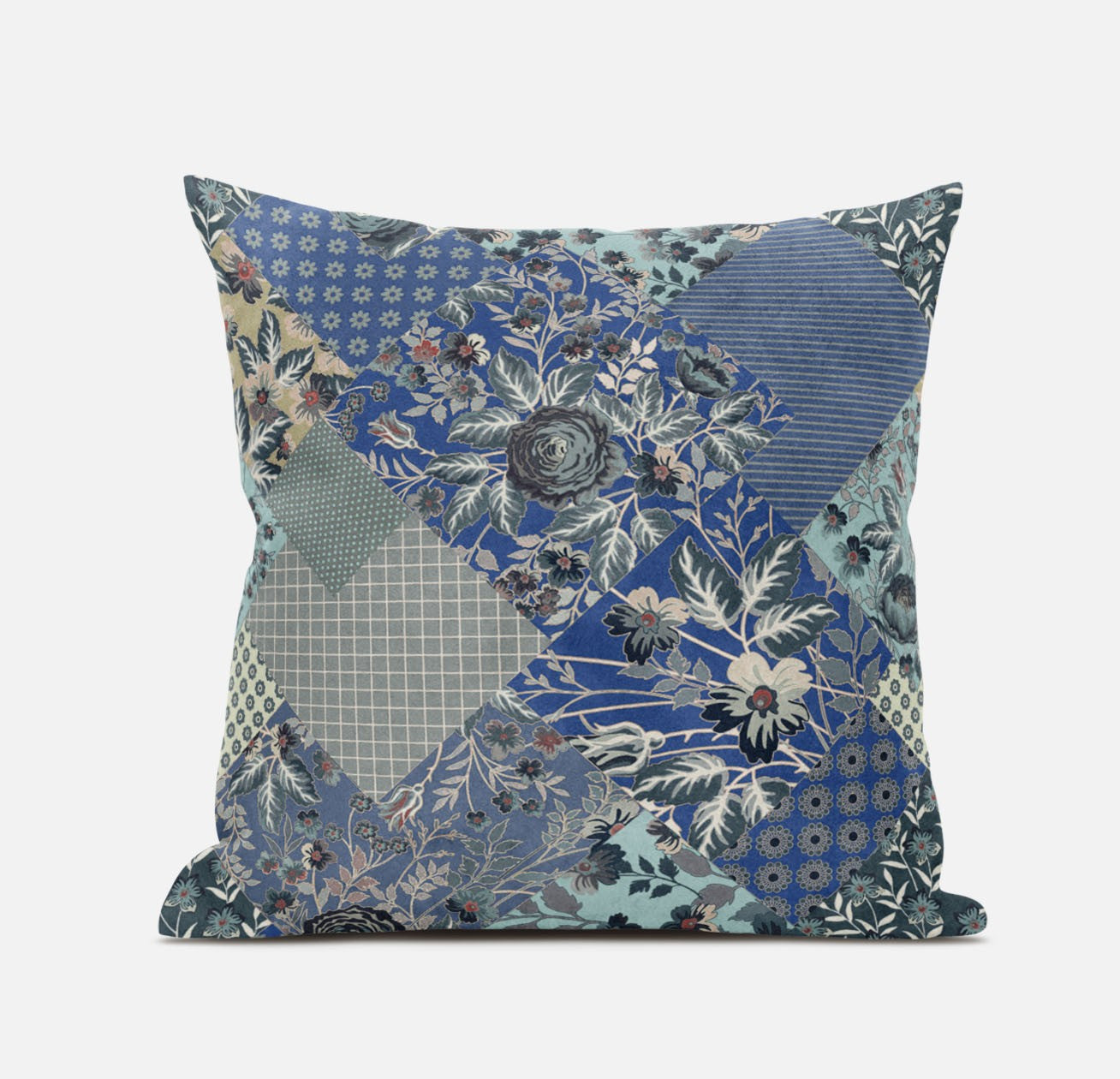 16" Blue Gray Floral Zippered Suede Throw Pillow