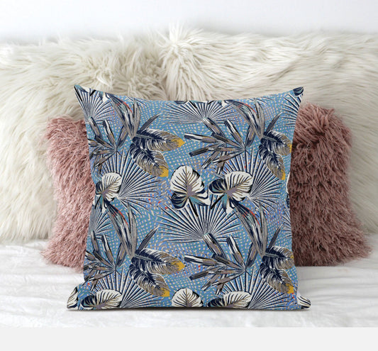 16” Gray Blue Tropical Zippered Suede Throw Pillow