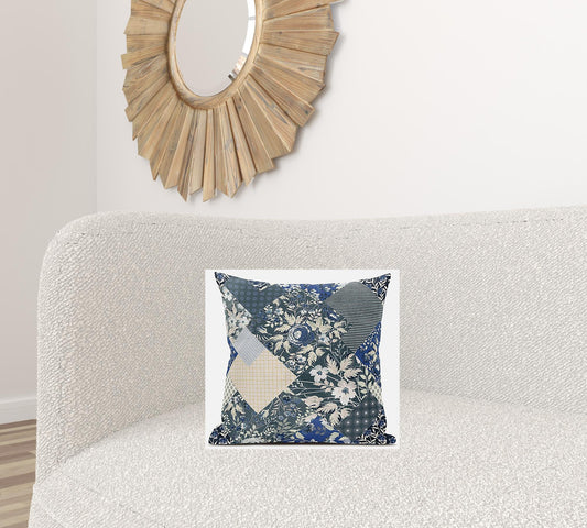 16" Gray Cream Floral Zippered Suede Throw Pillow