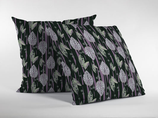 20” Black Purple Fall Leaves Suede Throw Pillow