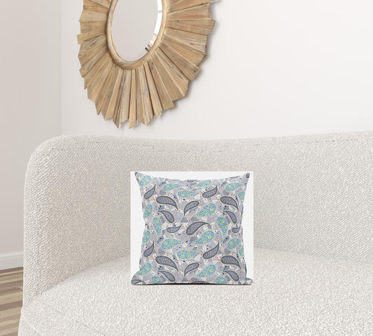 16” Gray Green Boho Paisley Zippered Suede Throw Pillow