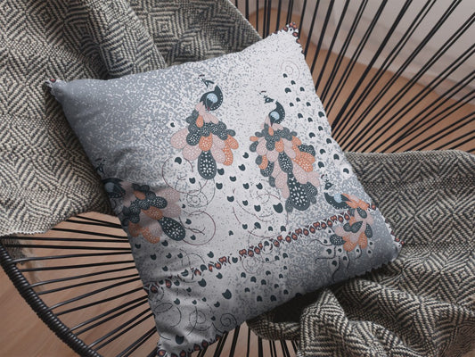 20” Gray Black Boho Bird Suede Throw Pillow