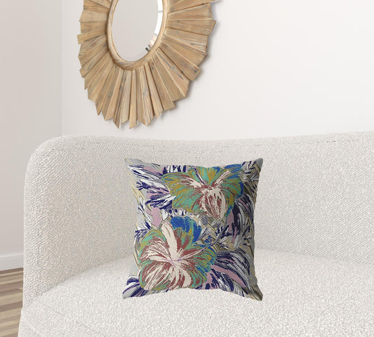 20” Lilac Green Hibiscus Suede Decorative Throw Pillow