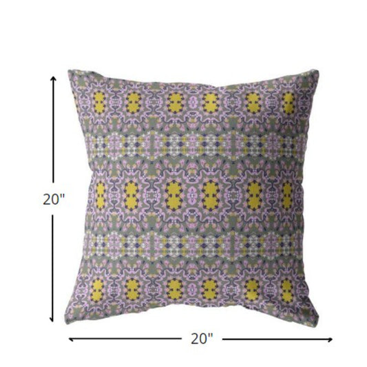 20” Purple Yellow Geofloral Suede Throw Pillow