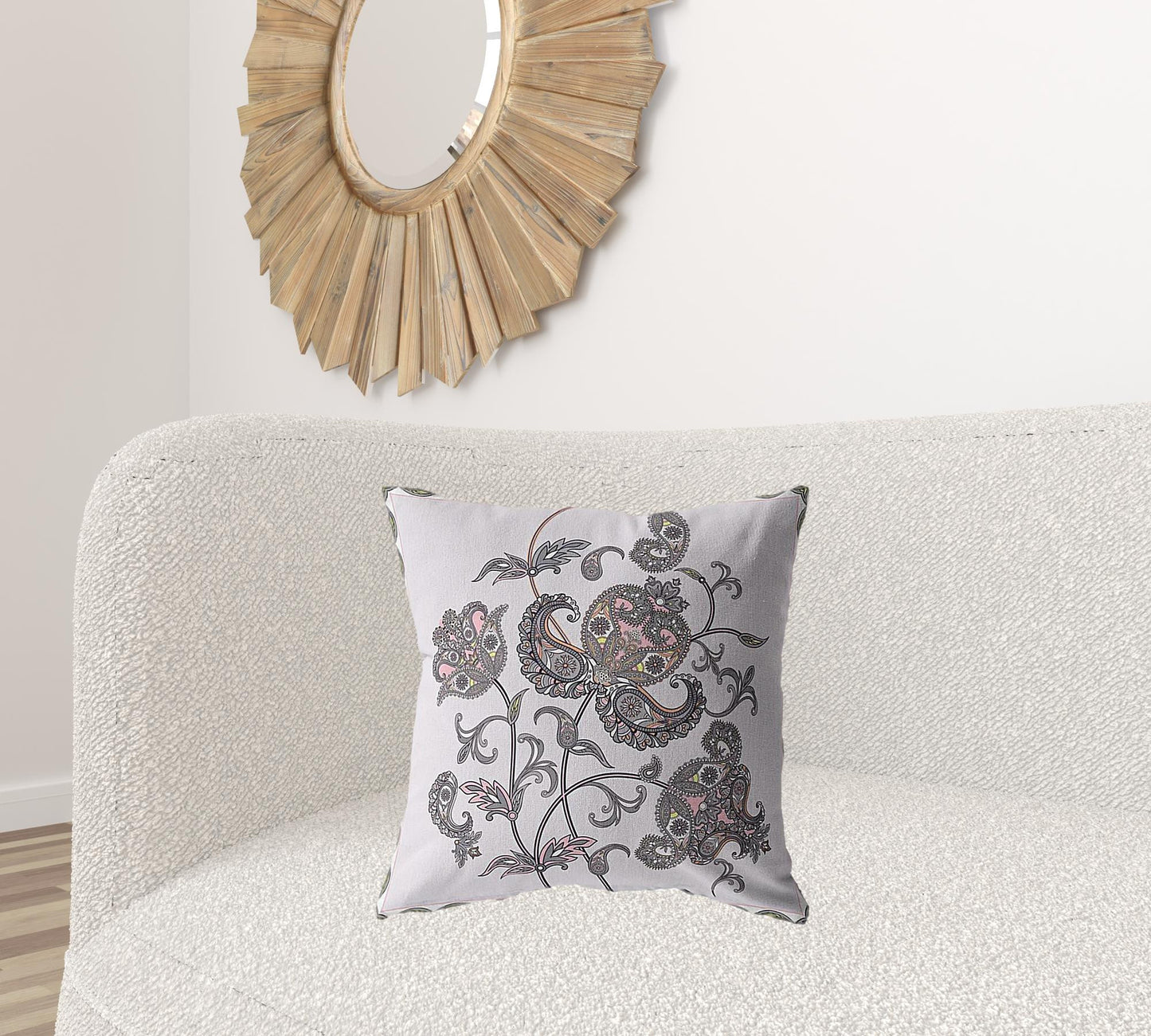 20” Gray White Wildflower Suede Throw Pillow